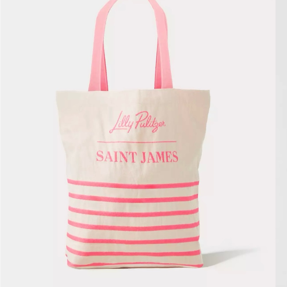 Brand New Lilly Pulitzer Saint James Tote Market Bag In Ecru/Neon Pink